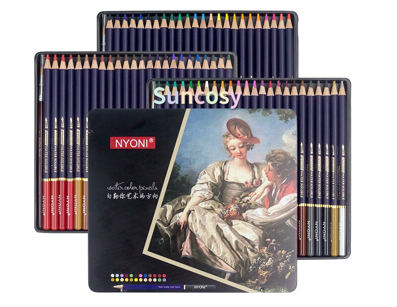 Nyoni 12 / 24 / 36 /48/ 72/agua de color-color soluble plomo caja de hierro color lápiz cepillo conjunto para niños lápices de dibujo arte suministros