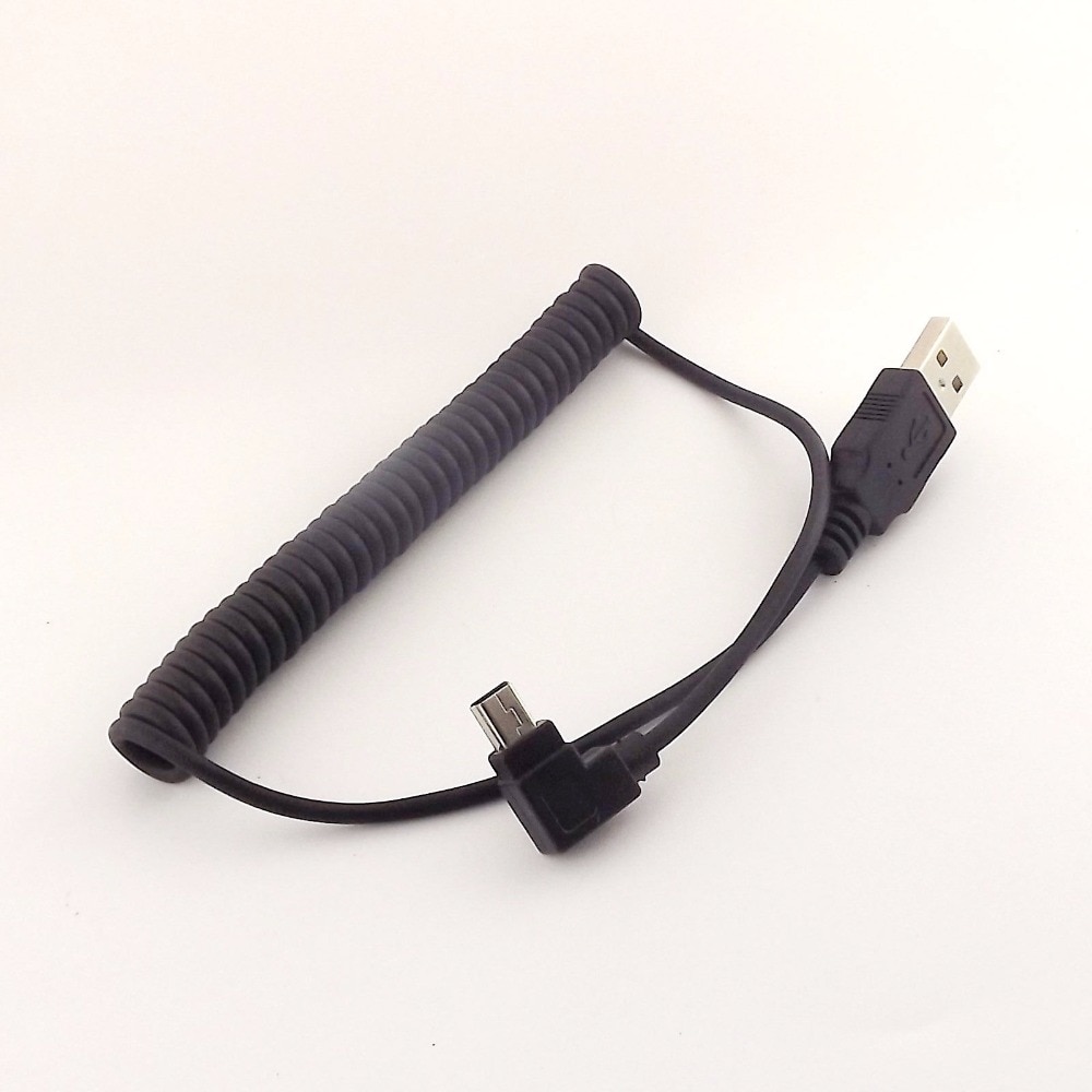 1 pcs Spiraal Spiraal USB 2.0 A Male naar Mini USB 5 Pin Male Links Hoek Adapter Kabel 5FT