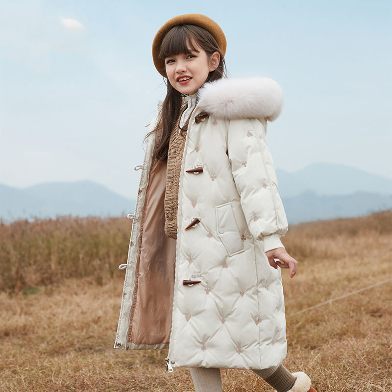 Herfst Kinderen Winter Jas Lange Kleren Witte Jas Faux Fur Kinderen Tieners Jas Snowsuit Bovenkleding Lange Mouwen Hooded Parka: White  / 120cm