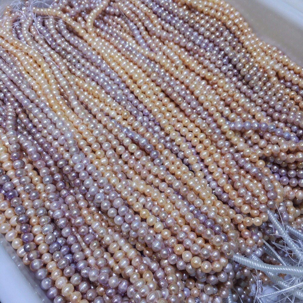 JYX Natural Cultured Near Round Freshwater Pearl Strings DIY Jewelry For Necklace 15"