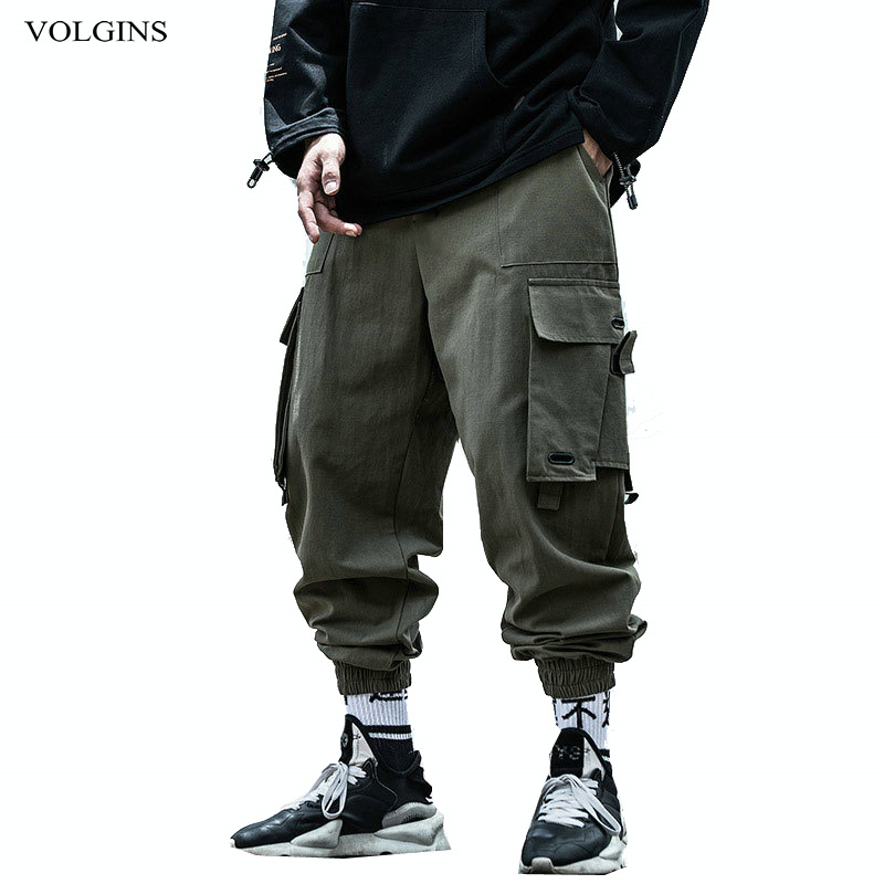 Streetwear cargo bukser herre plus size hip hop sidelomme casual løs svart joggebukse