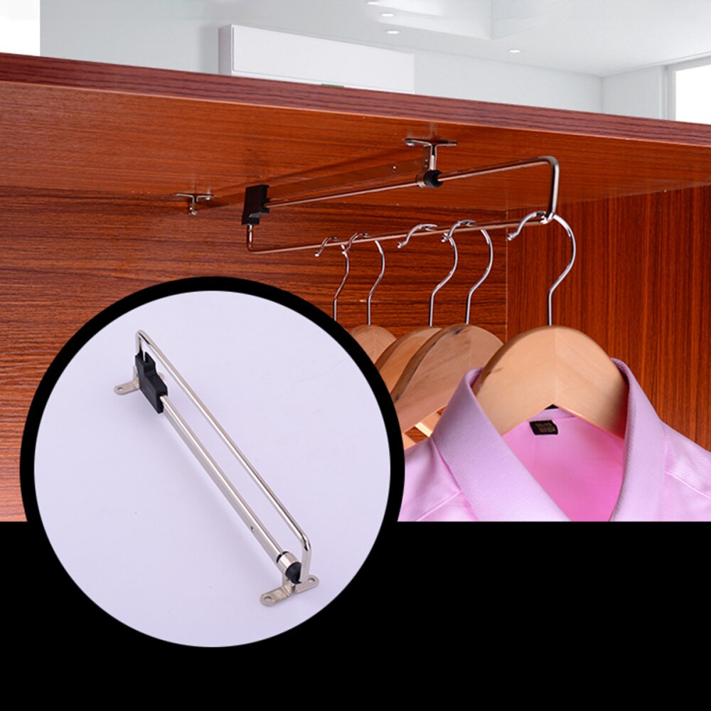 Stainless Steel Retractable Wardrobe Rail Clothes Hanger Towel Coat Racks Closet Rod (Simplified Type,Silver,250mm)