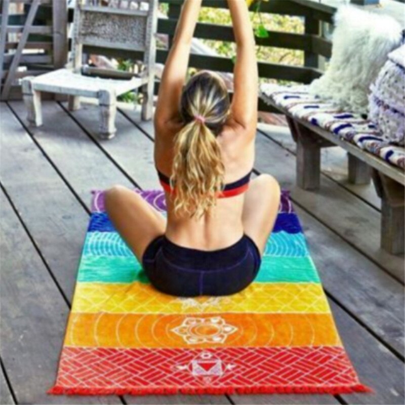 Enkele Regenboog Chakra Tapestry Handdoek Tapijt Mandala Boho Gestreepte Gedrukt Reizen Yoga Mat Deken Outdoor Matten 150x70 cm /100x45 cm
