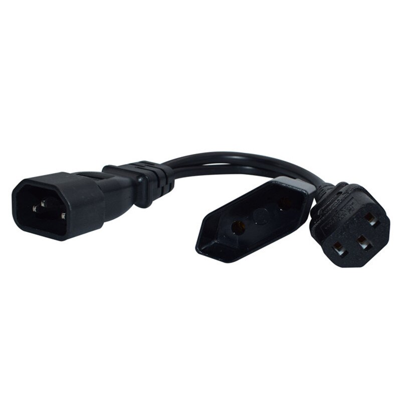 Y typ splitter strömkabel ， iec 320 3 pin  c14 to hane  c13+2 hål  eu 4.0mm honkontakt nätkabel 0.24m