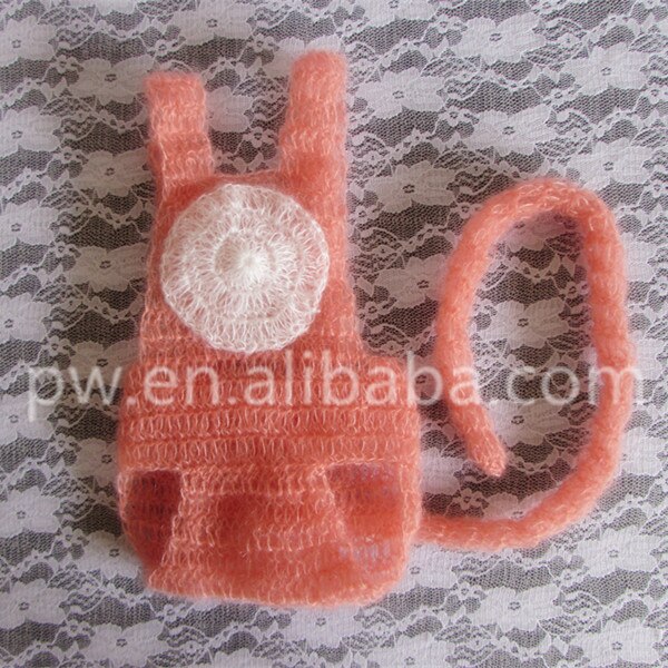 Lindo mono mameluco con larga cola recién nacido Niño sombrero y pantalones conjunto de ropa de bebé niña, Phoography accesorios Newbon traje: orange pink