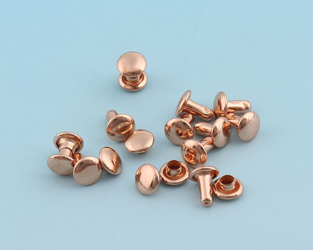 Remaches de tapa doble para bolsa, juegos de 100, remaches chapados en oro rosa de 5mm, clavos de Metal, tachuelas redondas Leathercraft para bolsa, pulsera de ropa
