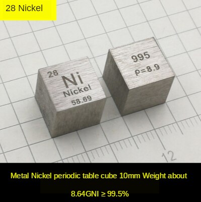 10mm terningsmetal kemiske prøver periodiske elementer fysiske viser periodiske tabel terning samling dekorationer: 28 nikkel