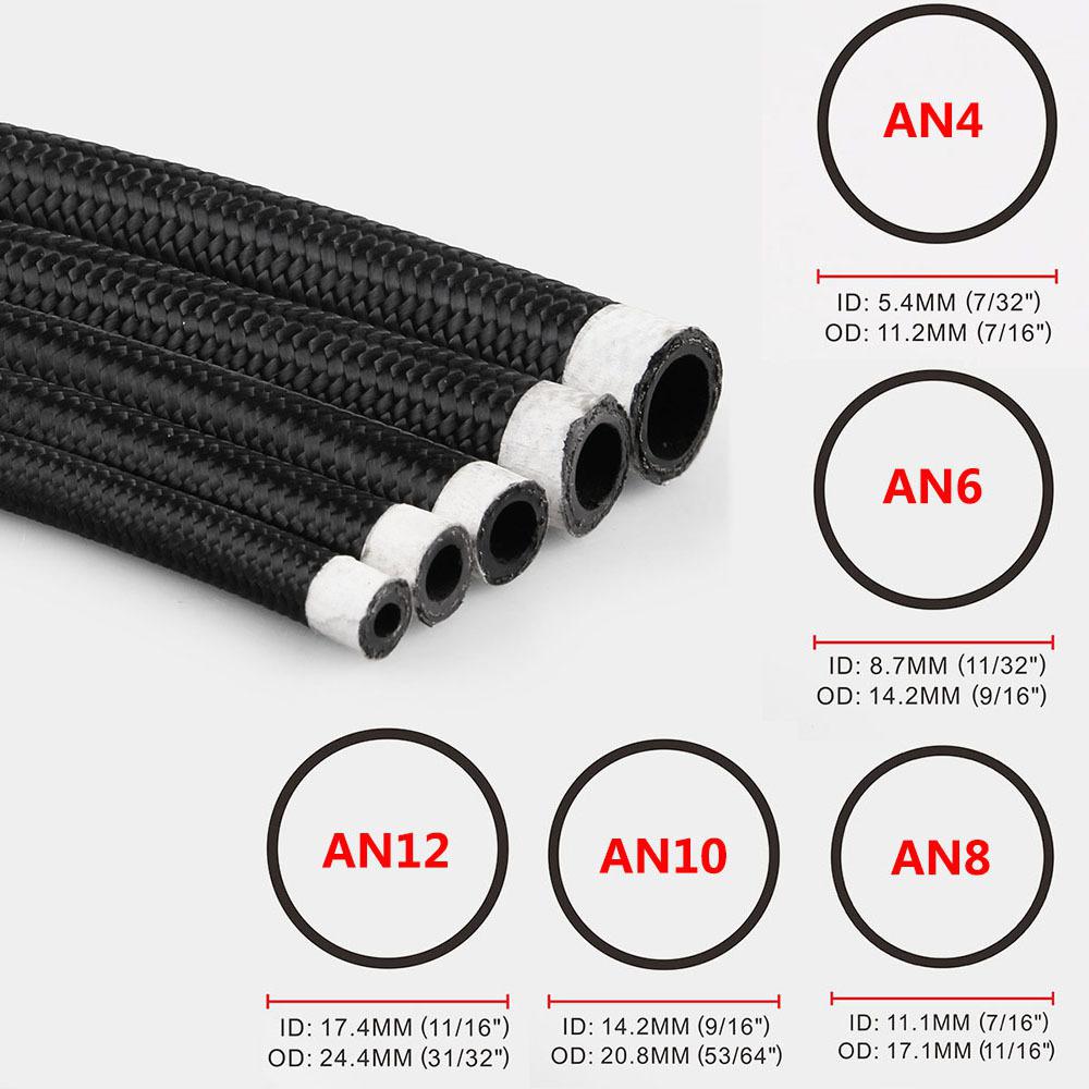 1m en racing slang nylon-rostfritt stål slang bränsleledning  an4 an6 an8 an10 an12 oljekylarslang svart motortillbehör svart: Klar