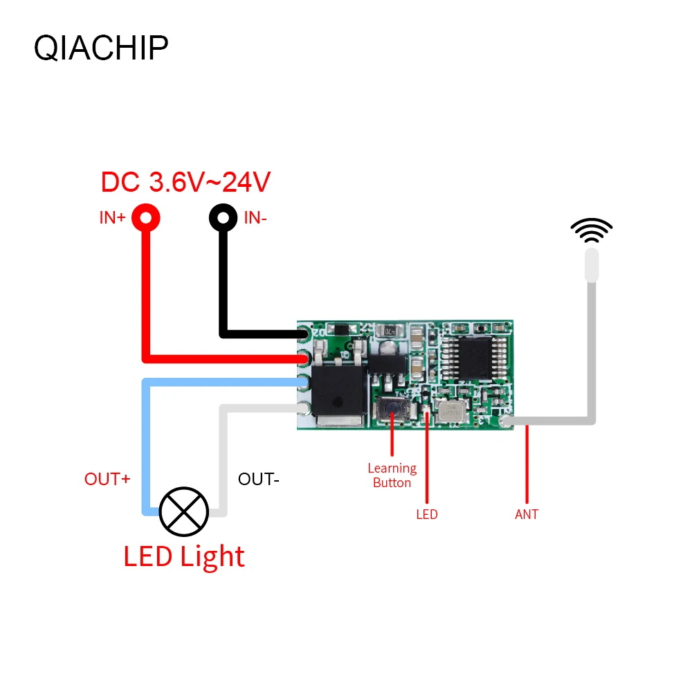 QIACHIP 433MHz bezprzewodowy pilot RF DC12V 5V 24V moduł przełącznik odbiornik moduł 433.92MHz z nadajnikiem dalekiego zasięgu światło