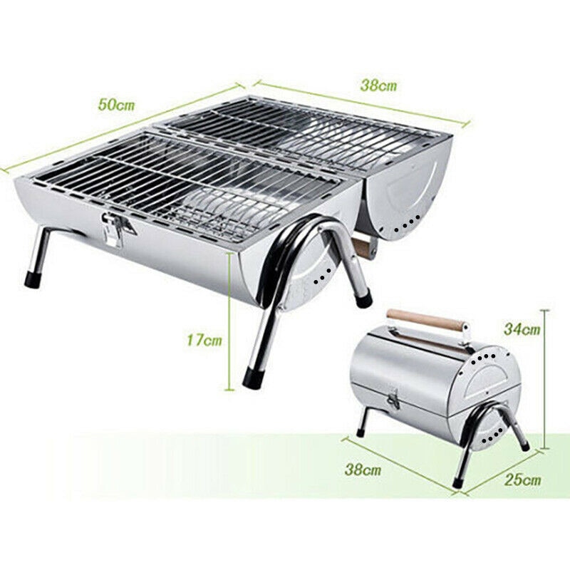 Portable Stainless Steel Barrel Charcoal Grill BBQ Wood Barbecue Outdoor Camping