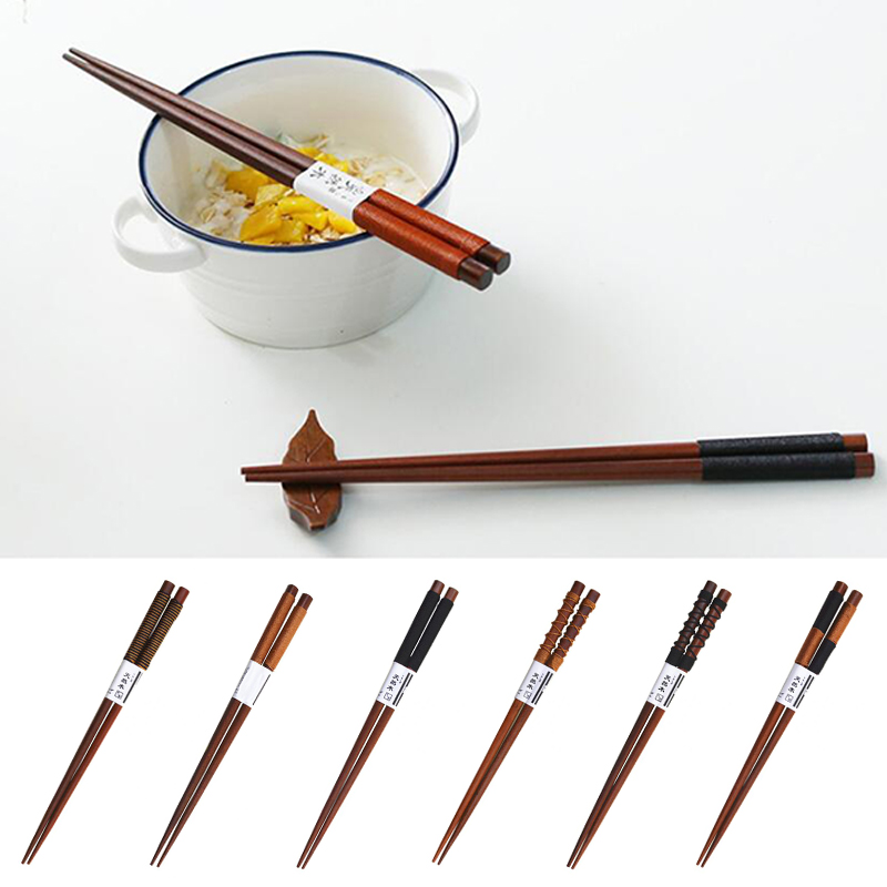 1 par japansk-stil naturlig håndlagde tre baby spisepinner japan/kina spiseutstyr spisepinner med hyssing rund