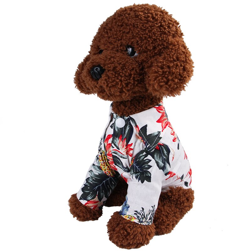 Chien vêtements été plage chemise chien mignon imprimé Hawaii plage décontracté animal voyage chemise ananas Floral à manches courtes chien chat Blouse: White / XL
