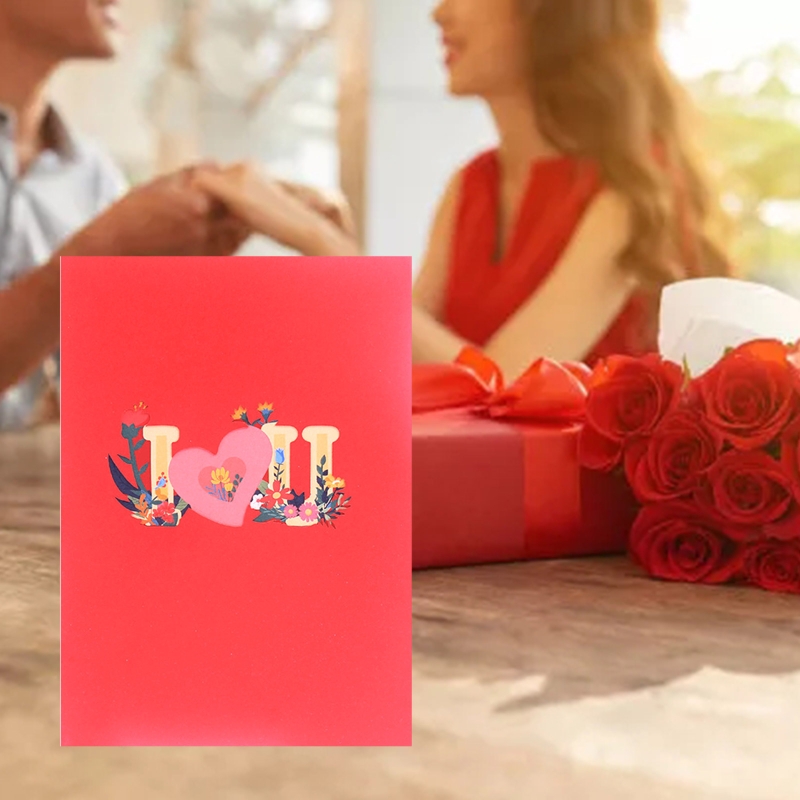 Heart Flower Pop Up Valentines Day Card 3D Popup Greeting Cards for Wedding Anniversary All Occasion Wife Husband