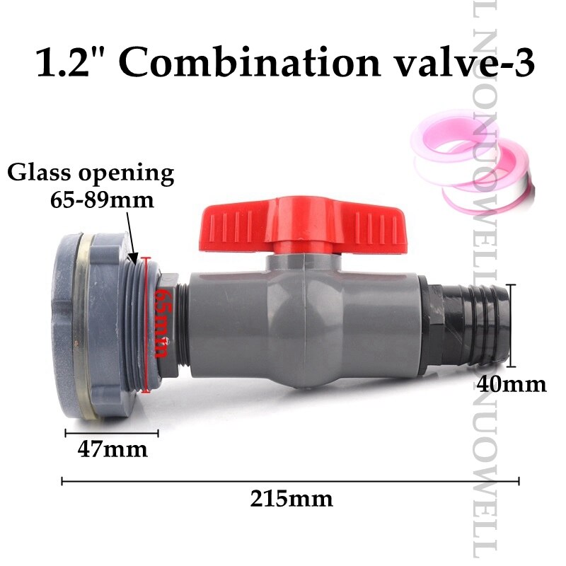 1Set 1/2"1" Combination Valve Aquarium Pagoda Connector Fish Tank Drain Joint Aquarium Hose Drainage Accessories Valve Assembly: 1.2in valve 3
