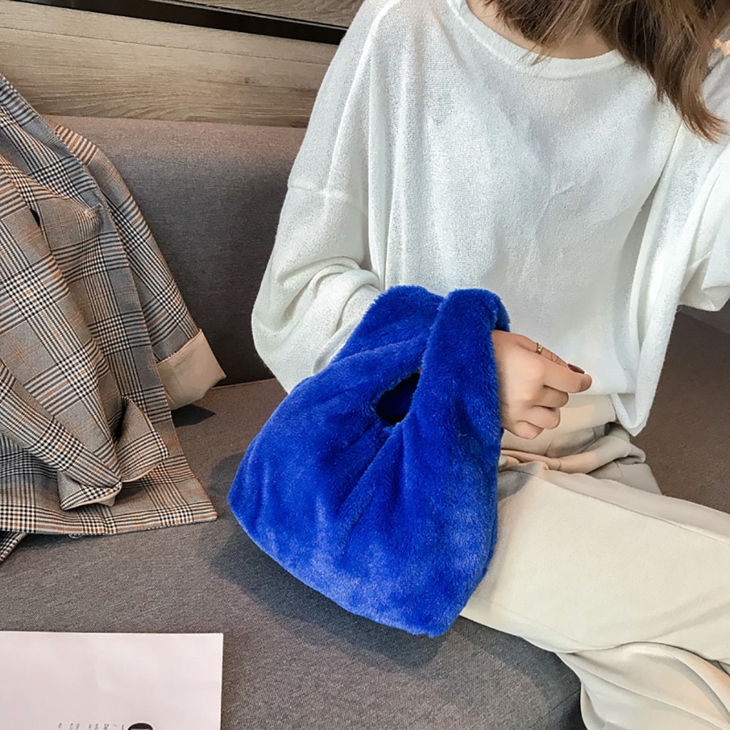 Women Handbag Bag Plush Casual Vest Bag Hand bag luxury handbags women bags bolsa feminina: blue