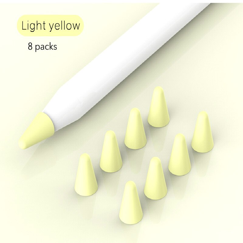 8 stuks potloodpuntbeschermers voor apple pencil 2nd, 1st mute siliconen penpuntbeschermer voor potloodhoes, screenprotector voor ipad pro-hoes: Lichtgeel
