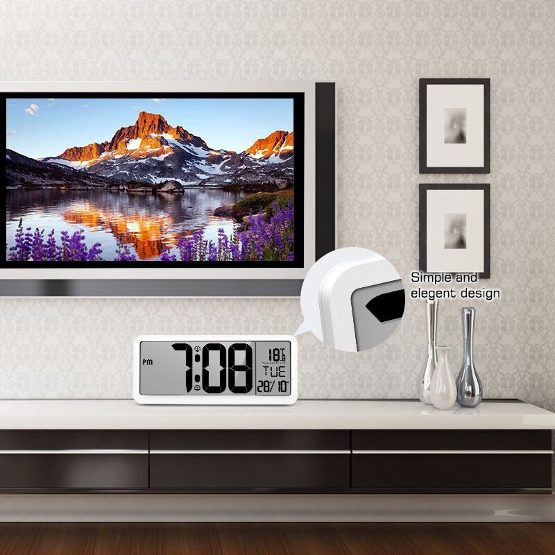 Square Wall Clock Series 14Inch Large Digital Jumbo Alarm Clock LCD Display Multi-Functional Upscale Office Decor Desk