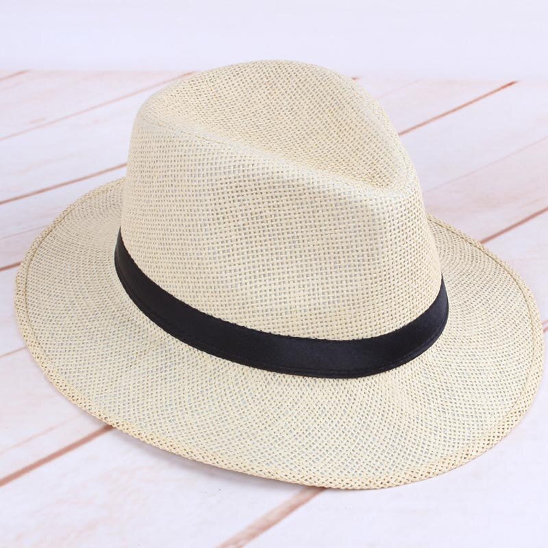 Men Straw Panama Hat Handmade Cowboy Cap Summer Beach Travel Sunhat FEA889