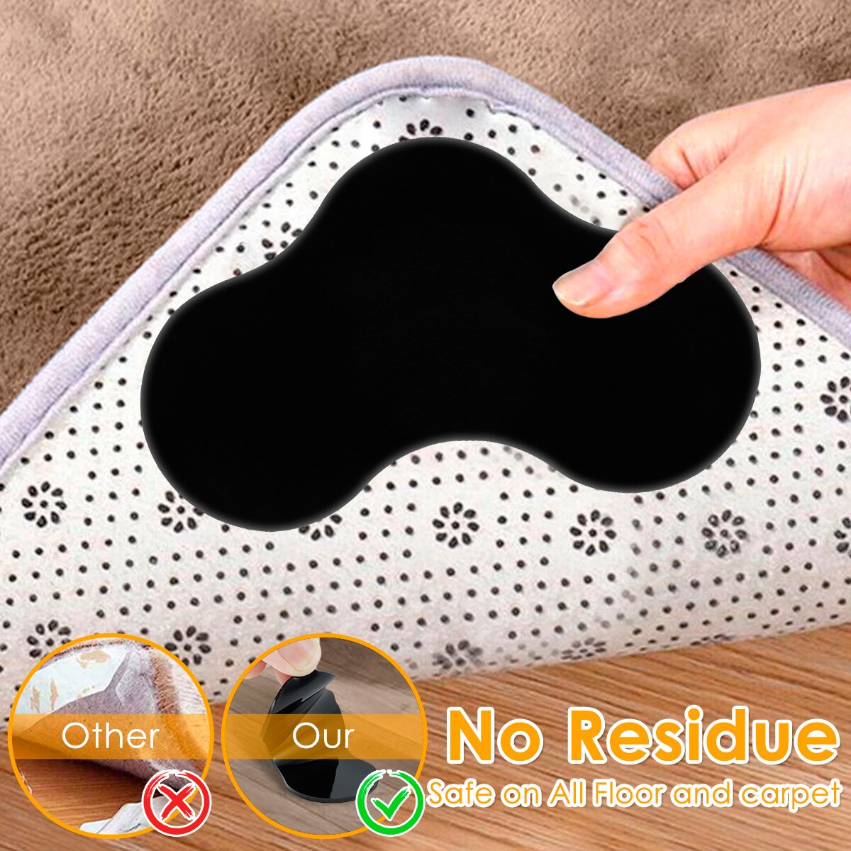 12pcs Rug Gripper Carpet Anti Slip Anti Curling Patch Reusable Washable Carpet Patch Fixed Sticker Floor Rug Mat Tape Corner Pad