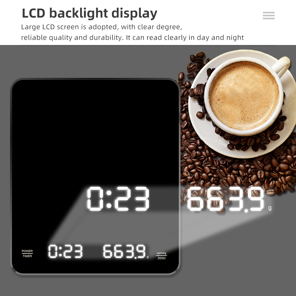 0,1 g/3 kg digitale Kaffeewaage mit Timer, LED-Bildschirm, Espresso-USB-Wiege, hochpräzise Messungen in Oz/ml/g, Küchenwaage