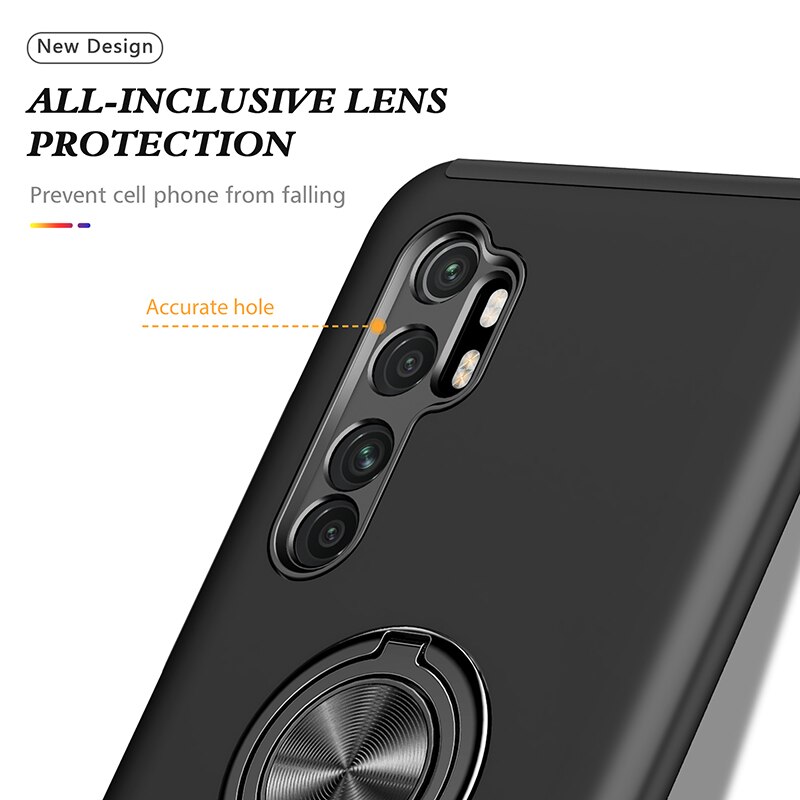 Coque blindée antichoc pour Xiaomi Mi Note 10 Lite, avec anneau métallique magnétique et support de protection arrière