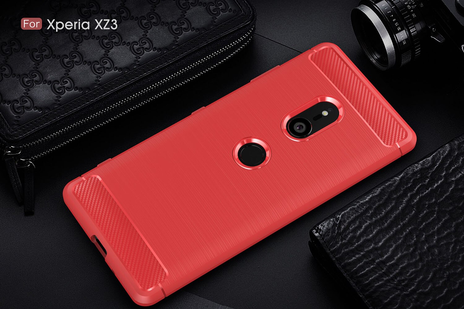 Para Sony Xperia XZ3 XZ1 XZ2 funda Premium de fibra de carbono fundas de teléfono a prueba de golpes para Sony Xperia XZ2 Compact XZ1 contraportada: Mezclilla / Rojo