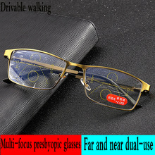 Intelligente zoom progressive leesbril half-frame commerciële presbyopie, verziendheid, multi-focal anti-blue-ray bril