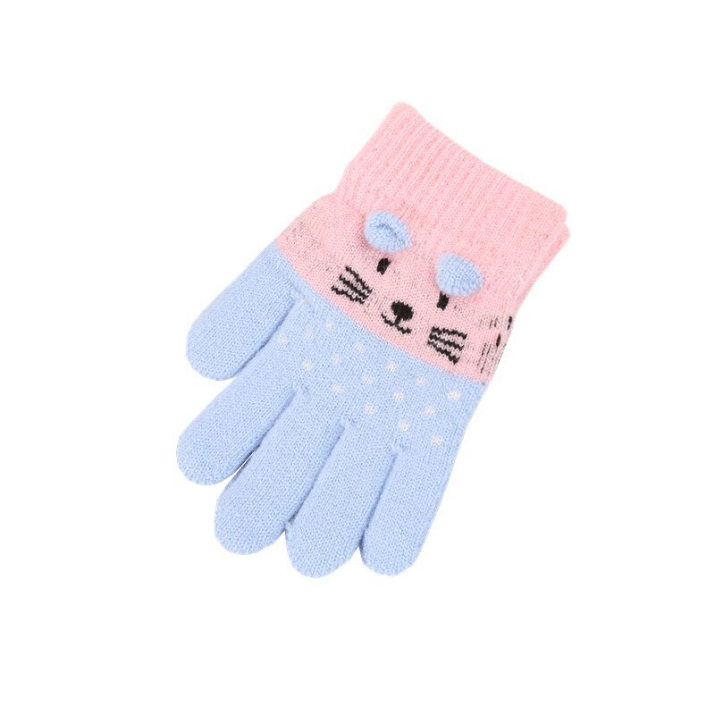 Children Kids Winter Warm Thicken Gloves Girls Boys Toddler Cute Cat Mittens Imitation Cashmere Finger Gloves For 3-7T