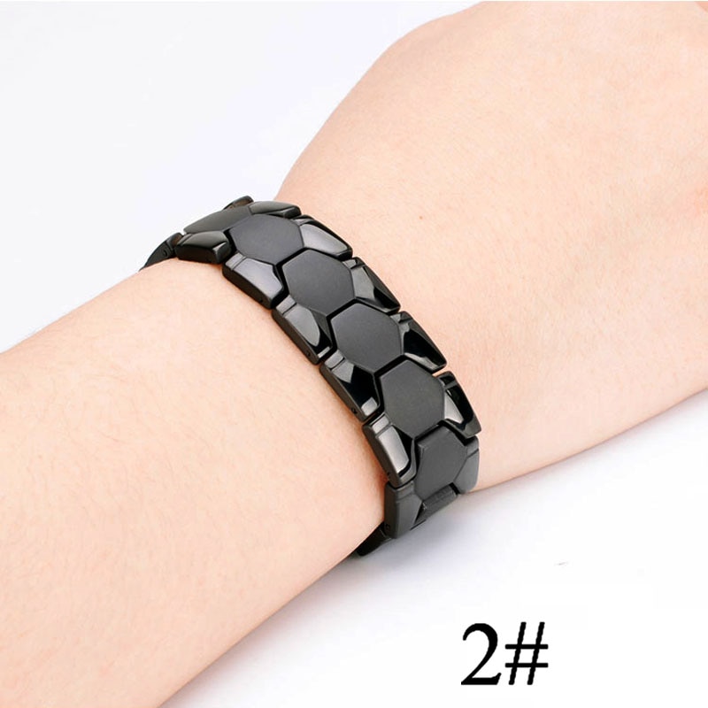 Frauen Männer magnetisch die Gesundheit Armband Schwarz Titan Stahl Energie Therapie 4 in1 Magnete Negativ Ionen Germanium Armreifen