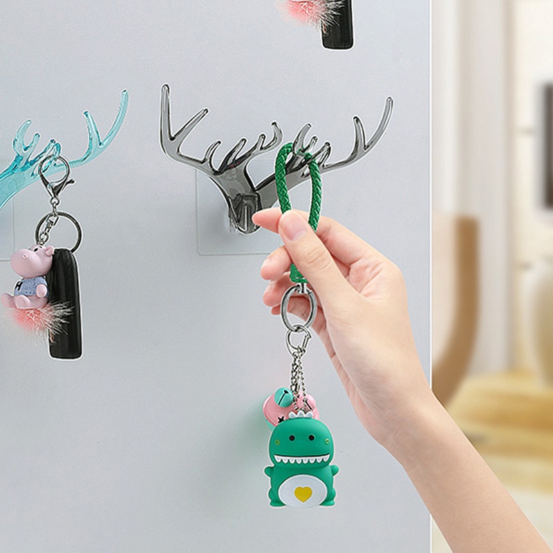 Colgador de bolsas montado en la pared gancho con astas, colgador autoadhesivo de cuerno de ciervo de Navidad, bolsa con de alce, soporte adhesivo para llaves, color negro