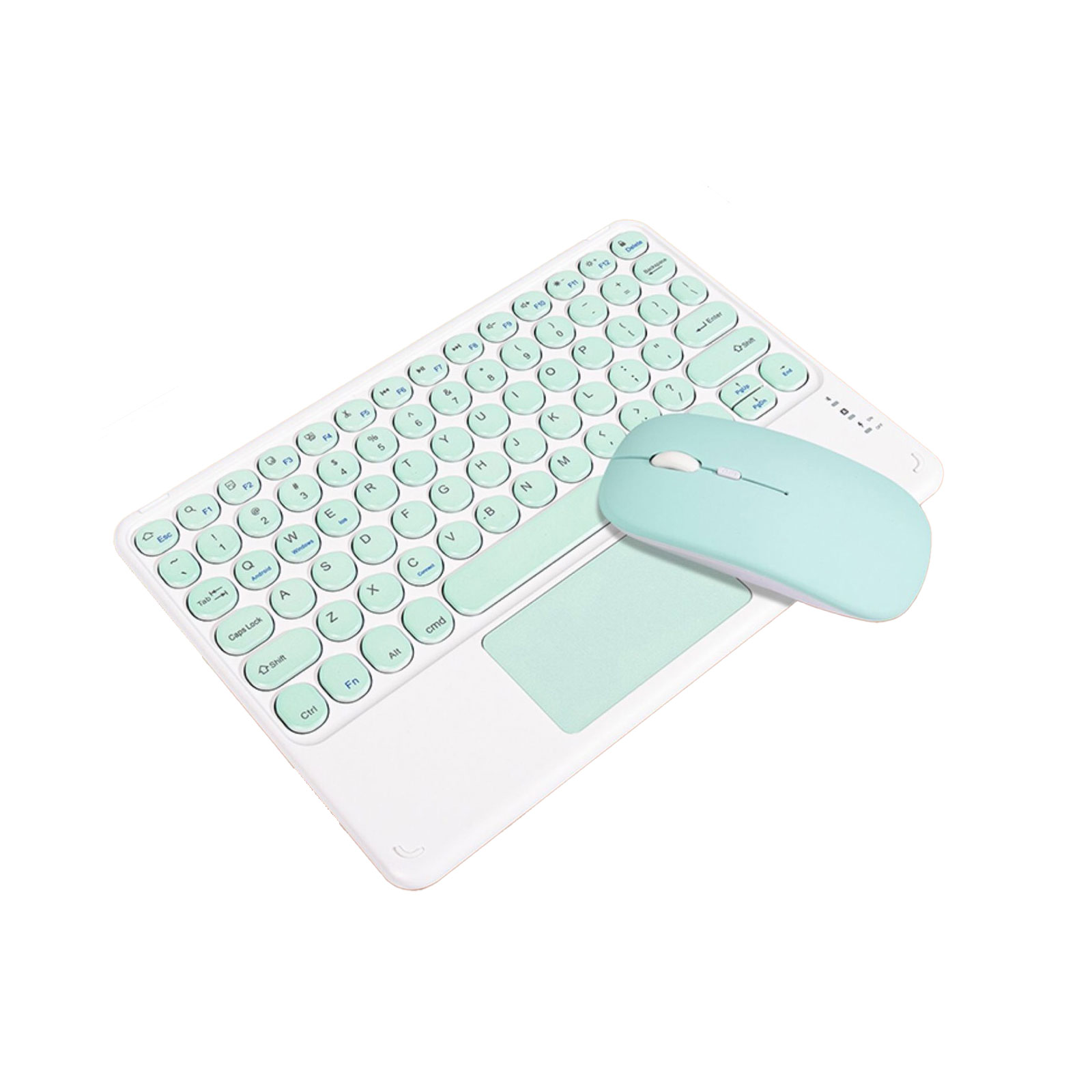 Wireless BT Keyboard Teclado Retro Round Key Keyboard And Mouse Set For Samsung Xiaomi Touchpad Tablet For IPad Keyboard: Green