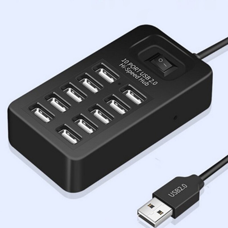10 ports USB 2.0 répartiteur de moyeu Expansion haute vitesse adaptateur d'extension interrupteur marche/arrêt pour ordinateur portable