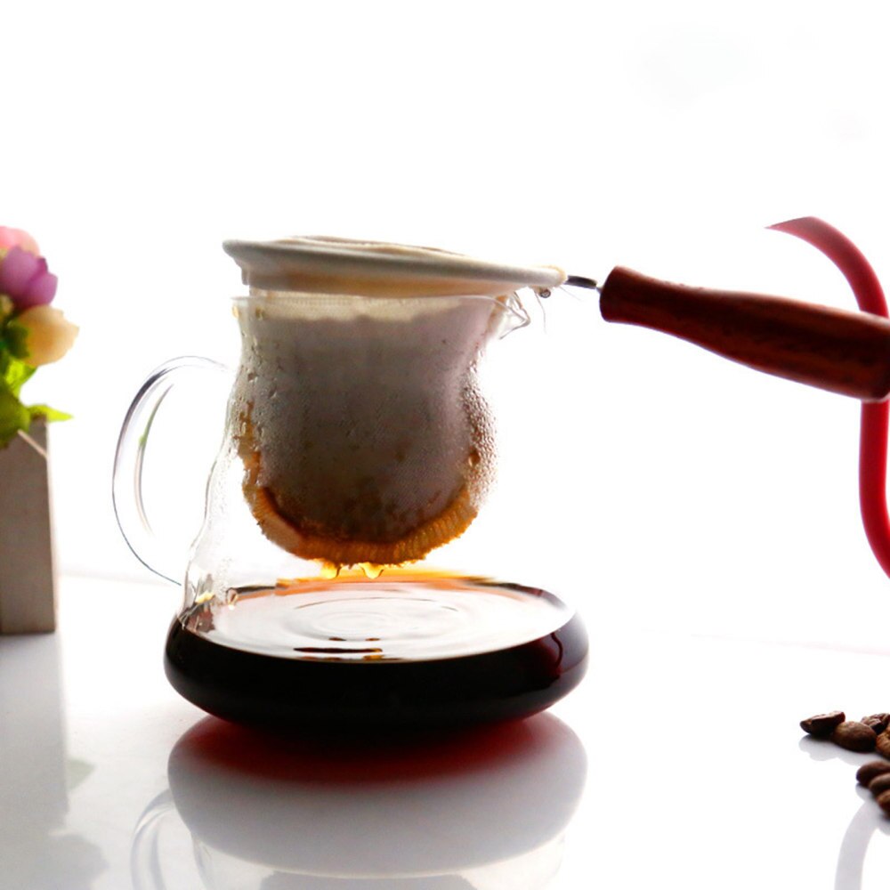 Reusable Coffee Filter Bag Cloth Handmade Coffee Filter Strainer With Wood Handle Filter Pack Pot Flannel Cloth Mesh Basket Tool