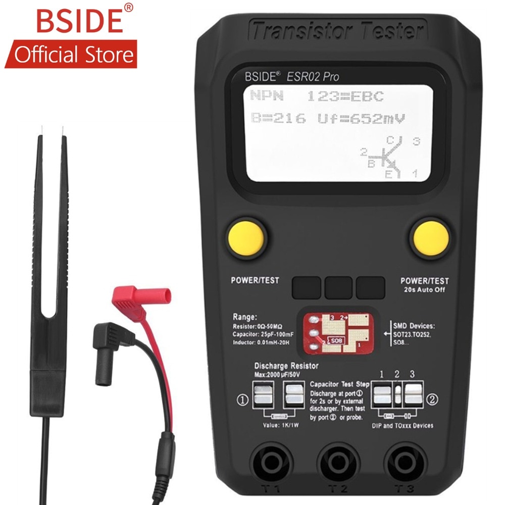 BSIDE ESR02PRO Digital Transistor SMD Components Test Multimeter Capacitance Diode Triode Inductance Multimeter Tester