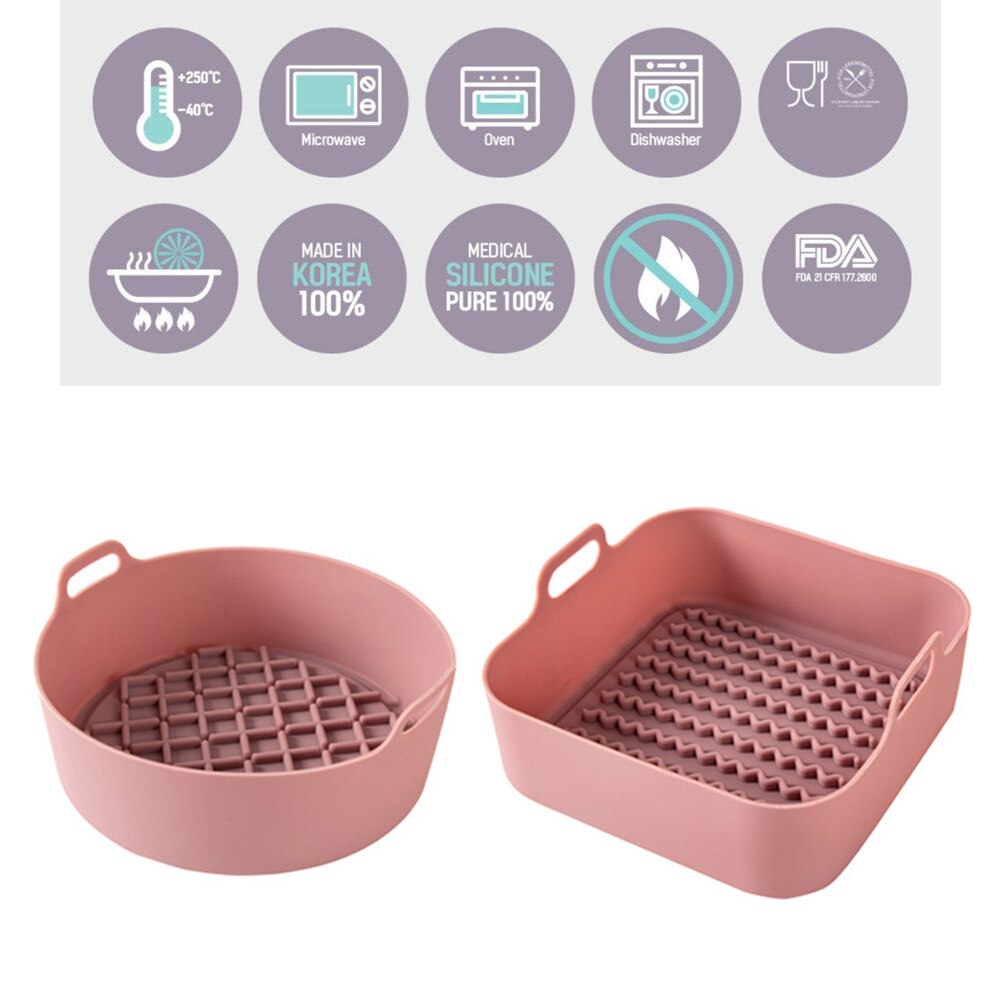 AirFryer Silicone Pot Baking Replacement Square Tray Air Fryer Oven Heating Basket Pan Mat Reusable Kitchen Fryer Accessories