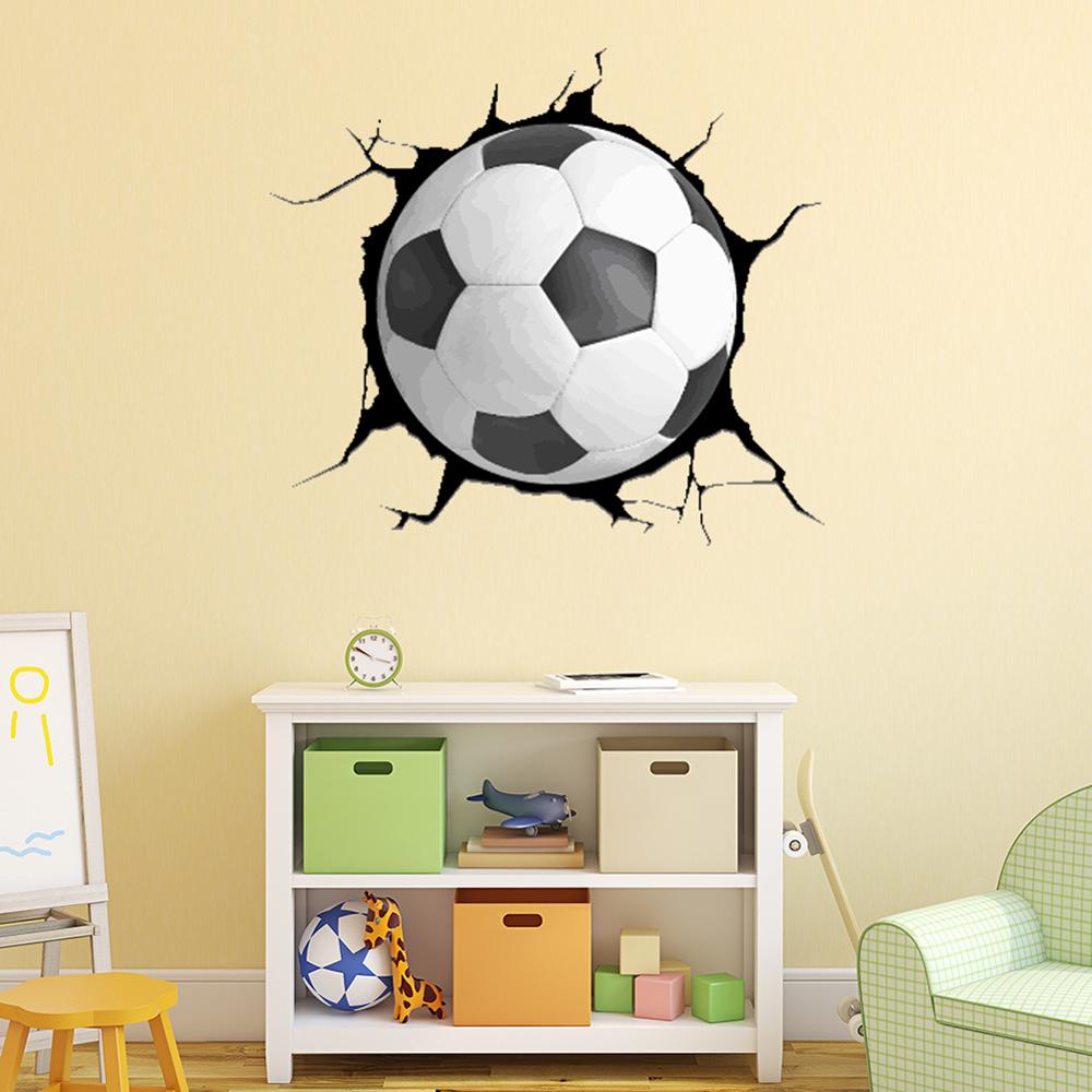 Creatieve 3D Sticker Voetbal Gebroken Raam Sticker Sport Muursticker Kinderkamer Sticker Artistieke Individualiteit Sticker