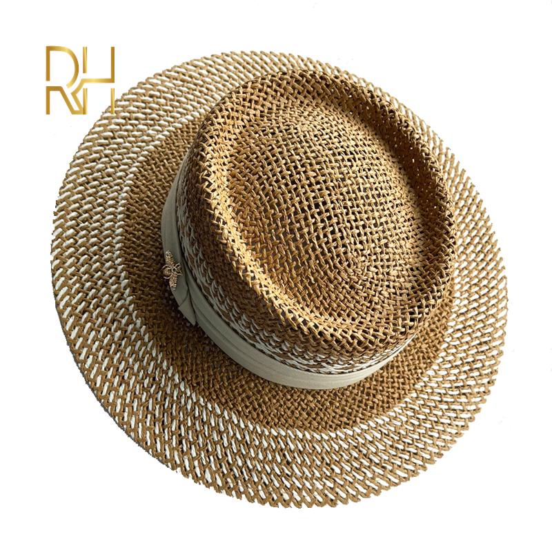 Chapeau de paille rigide en Crochet RH fait à la main, décontracté, Panama, plage, chapeau Fedora, large bord, respirant, à la