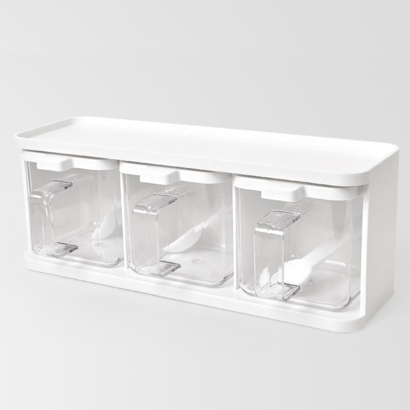 Kruidkruik Kruiden Doos Plastic Zout Peper Keuken Komijnpoeder Opslag Fles Helder Transparant Rack Kruiderij Set Gereedschap: White 3pcs-set