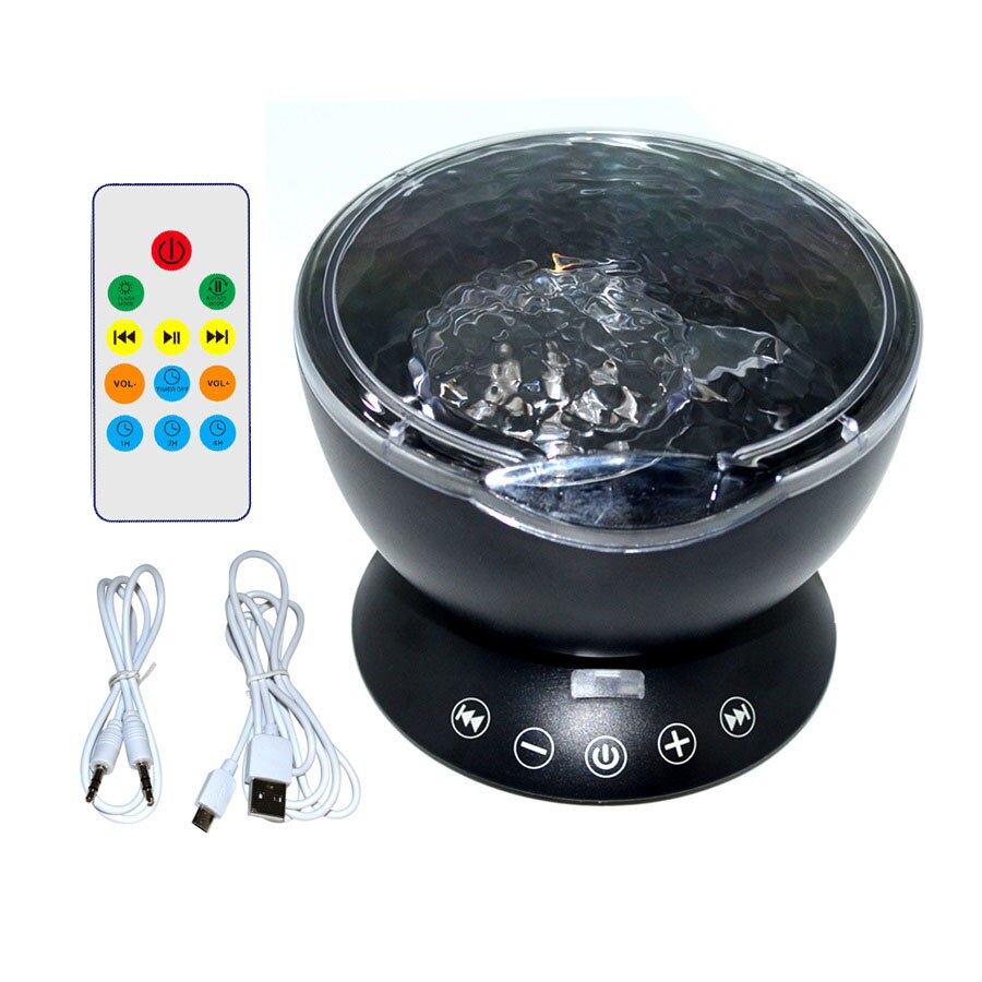 7 kleuren LED Nachtlampje Sterrenhemel Afstandsbediening Ocean Wave Projector met Mini Muziek baby lamp night lamp voor kids: Black