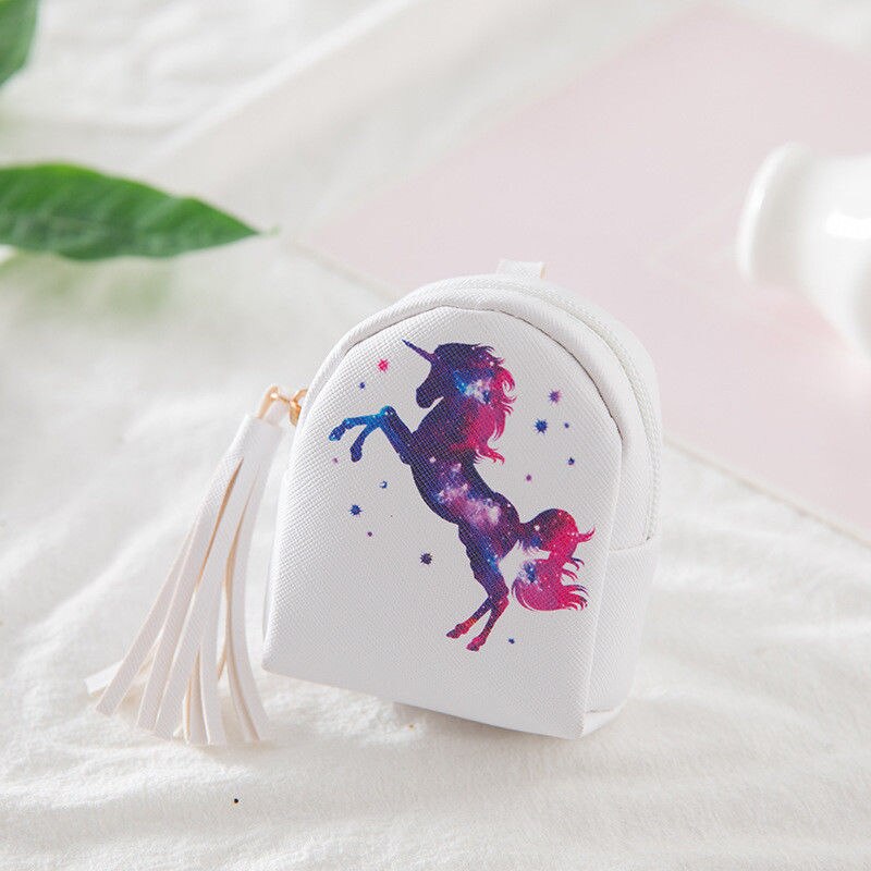 Lovely Purses Digital Unicorn Printing Tassel Coin Purse Key Card Bag Girly Heart: E