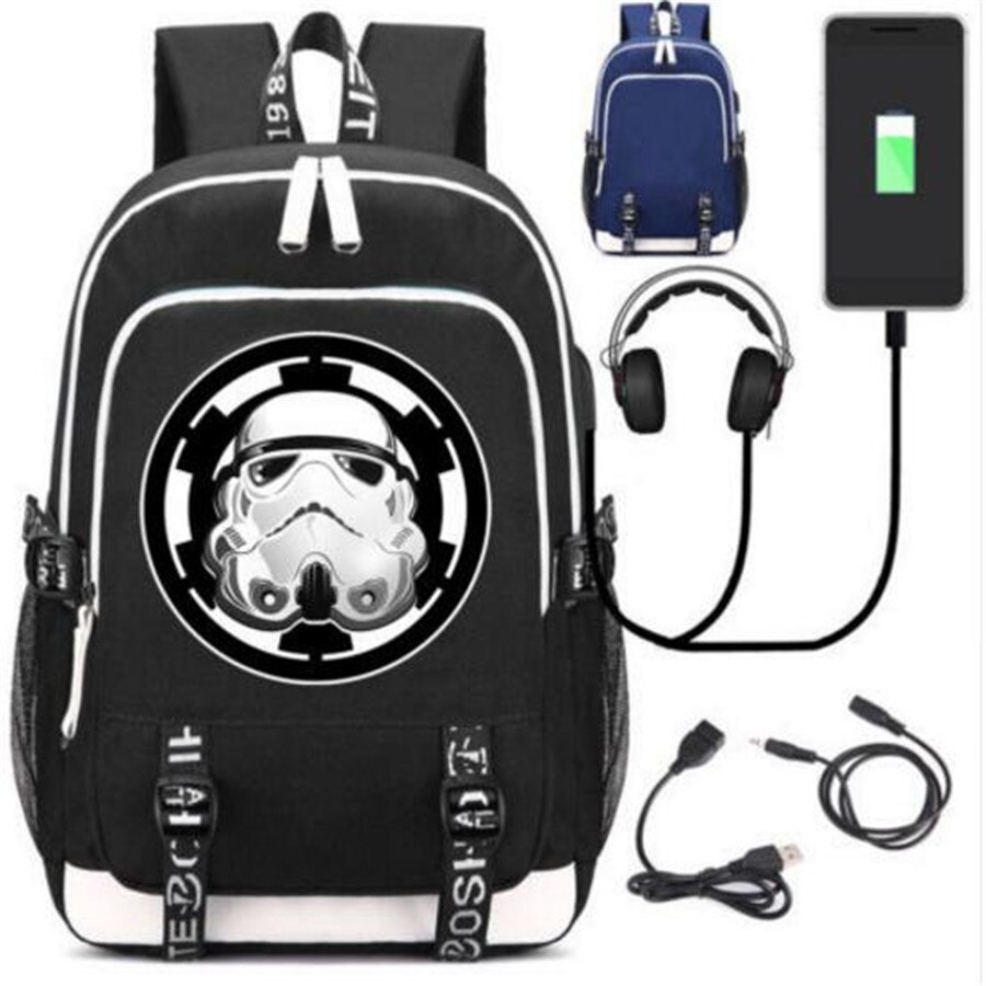 Star War Rucksack Backpack Fans Bag W/ USB Port / Lock Headphone Travel Laptop Student School Bags: Style 1 / Blue Bag