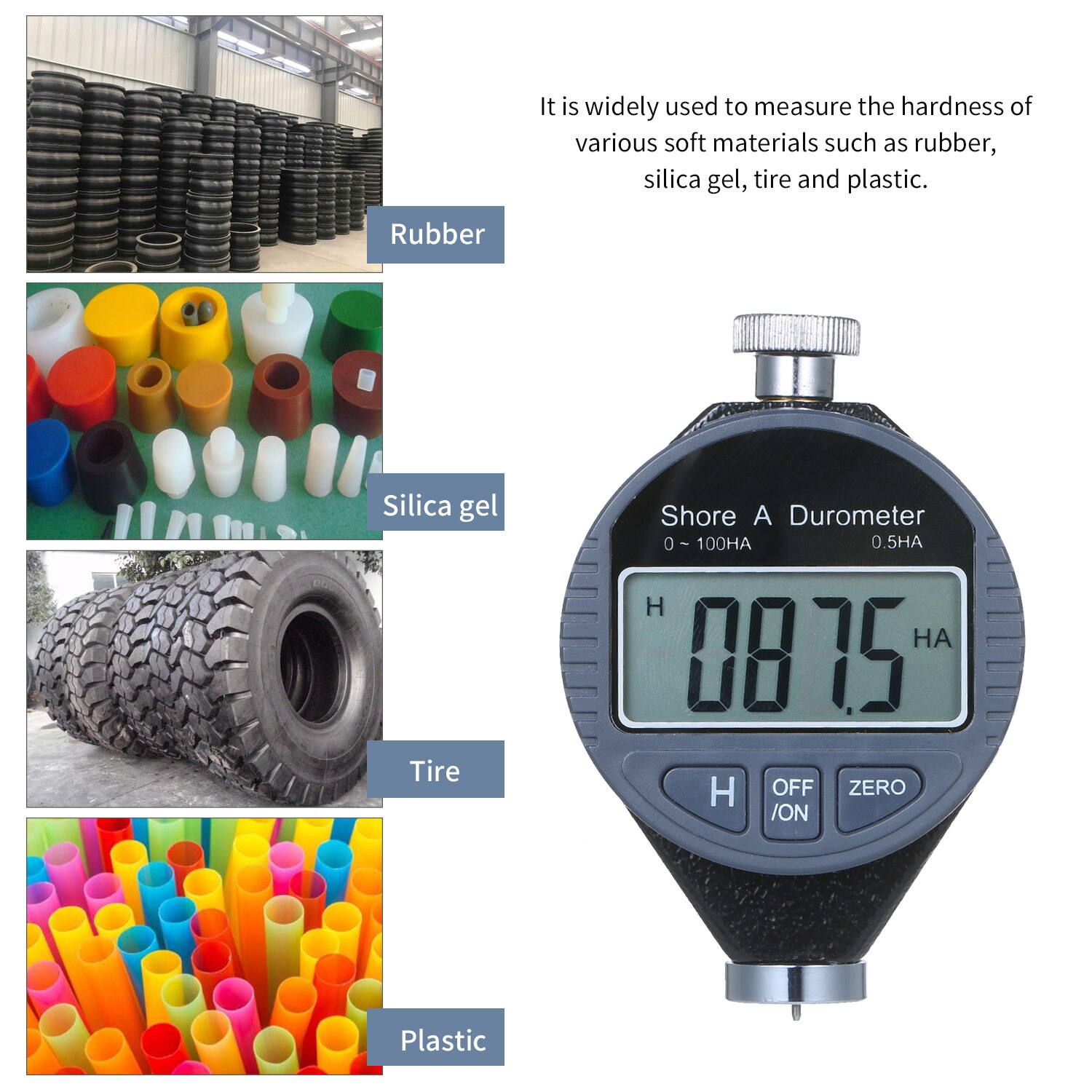Bærbar 0-100ha shore en hårdhedsmåler digital durometer skala til gummi silicagel læder med stort lcd display