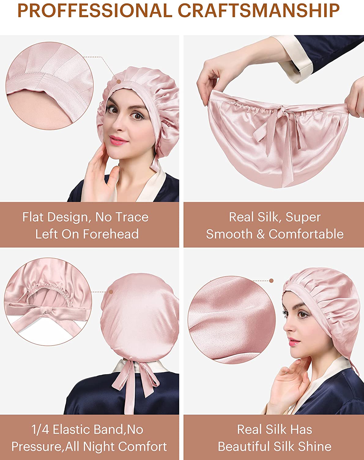 100% Mulberry Silk Night Sleep Cap Sleeping Hat 19 Momme Soft For Women Hair Beauty With Adjustable Elastic Ribbon