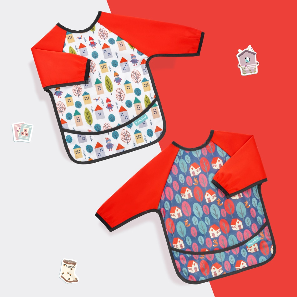 HappyFlute Button Style Bib 2pcs Set Cute Waterproof Long Sleeves With Snap Children Cloth Burp for 6-24month Baby: BWS05