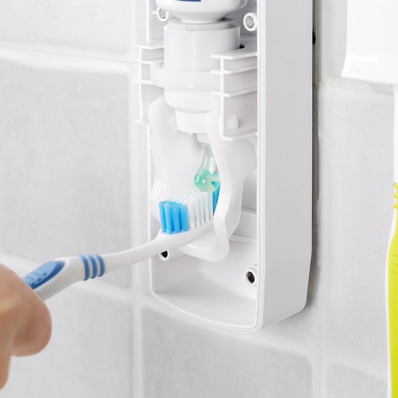 OLET 1 Set Automatic Toothpaste Dispenser with Toothbrush Holder Bathroom Water Resistant Sticky Toothpaste Squeezer