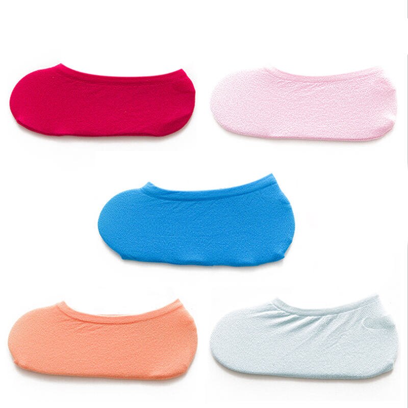 5 par ensfarvede sokker kvinder bådsokker usynlige piger bomuld kvinder forår sommer lavvandede silikone sok tøffel: Dyb farve