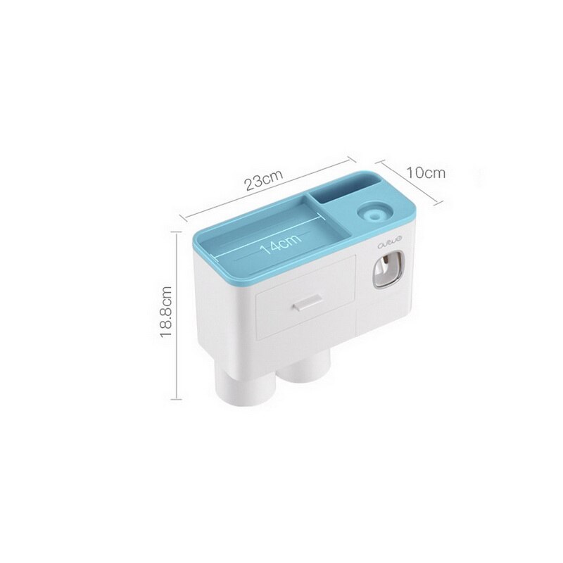 Magnetic Adsorption Inverted Toothbrush Holder Automatic Toothpaste Squeezer Dispenser Storage Rack Bathroom Accessories: 2 Cups Blue