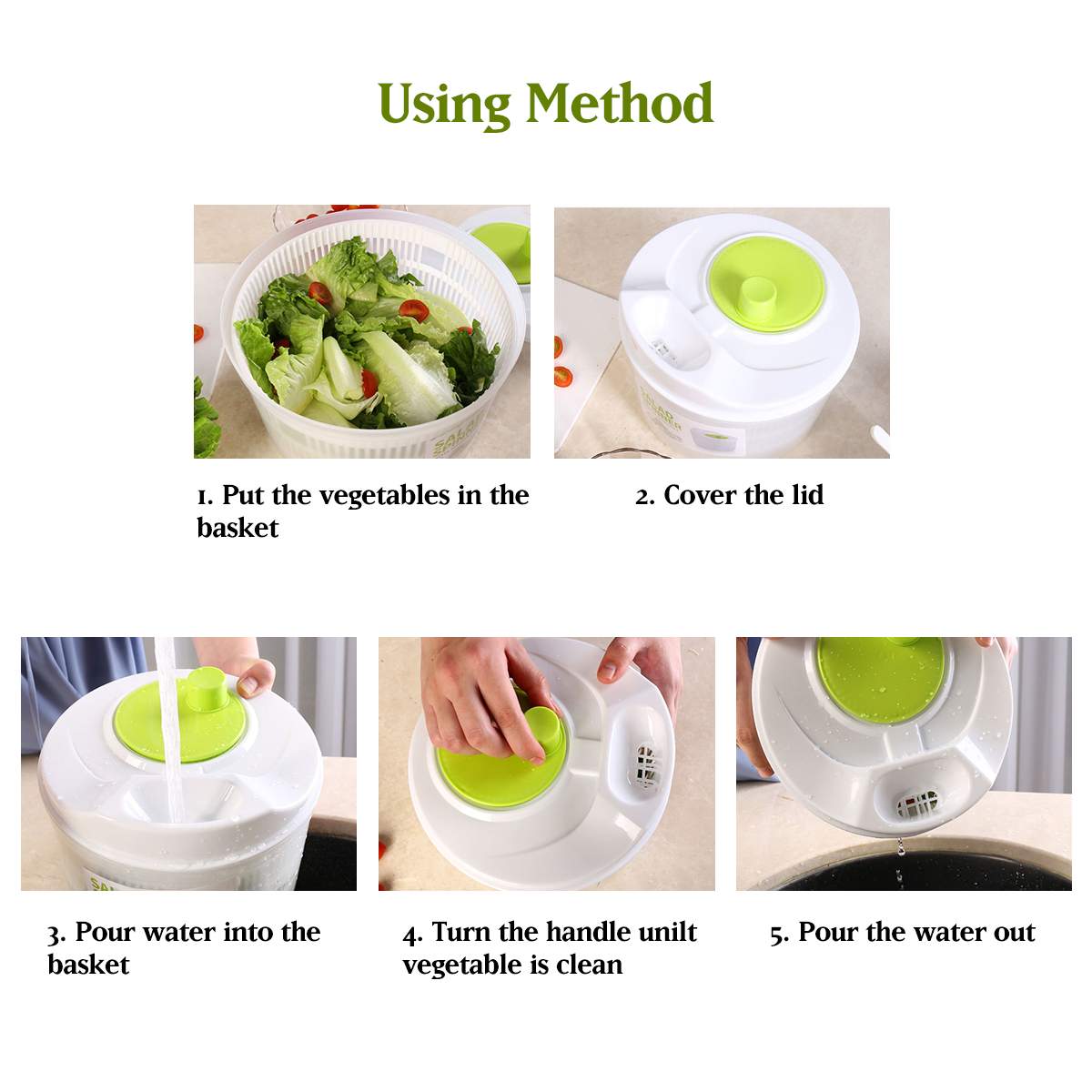 5L Salad Spinner Vegetable Dryer Drainer Strainer for Washing Storage Drying Leafy Vegetables Kitchen Salad Making Tools