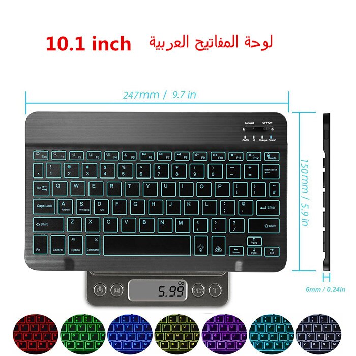 Ultra Slim Aluminium Bluetooth Russisch Spaans Toetsenbord Voor IOS Android Tablet Windows Voor iPad 7.9 9.7 10.5 Bluetooth Toetsenbord: 10inch-backlit-ab