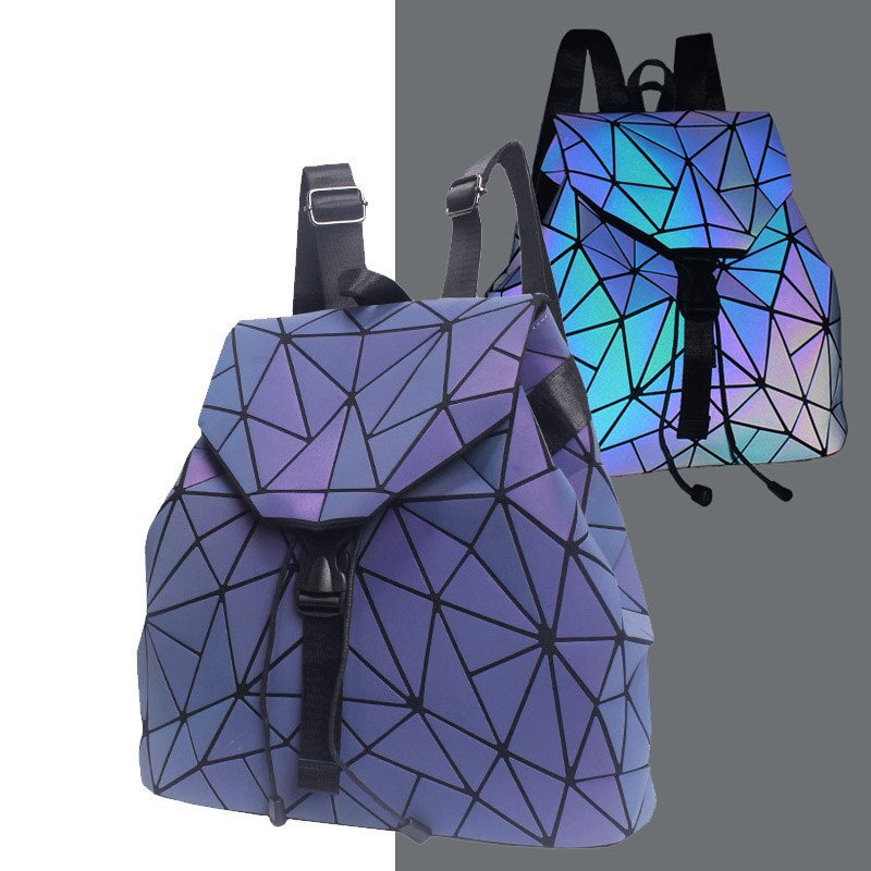 Mochila holográfica con formas geométricas para mujer, bolso escolar para adolescente,
